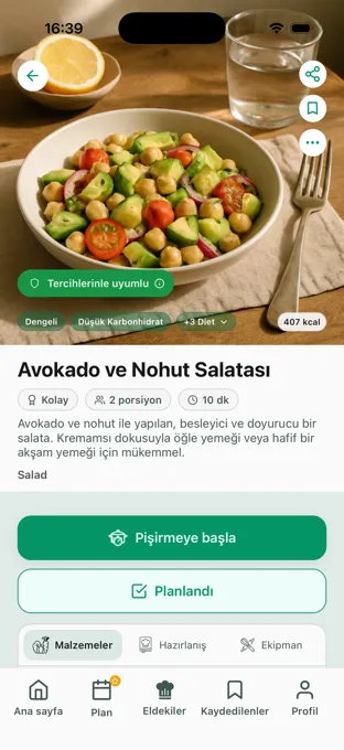 Clean Dish tarif detayında Tercihlerine uygun rozeti
