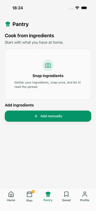 Clean Dish cook from ingredients screen